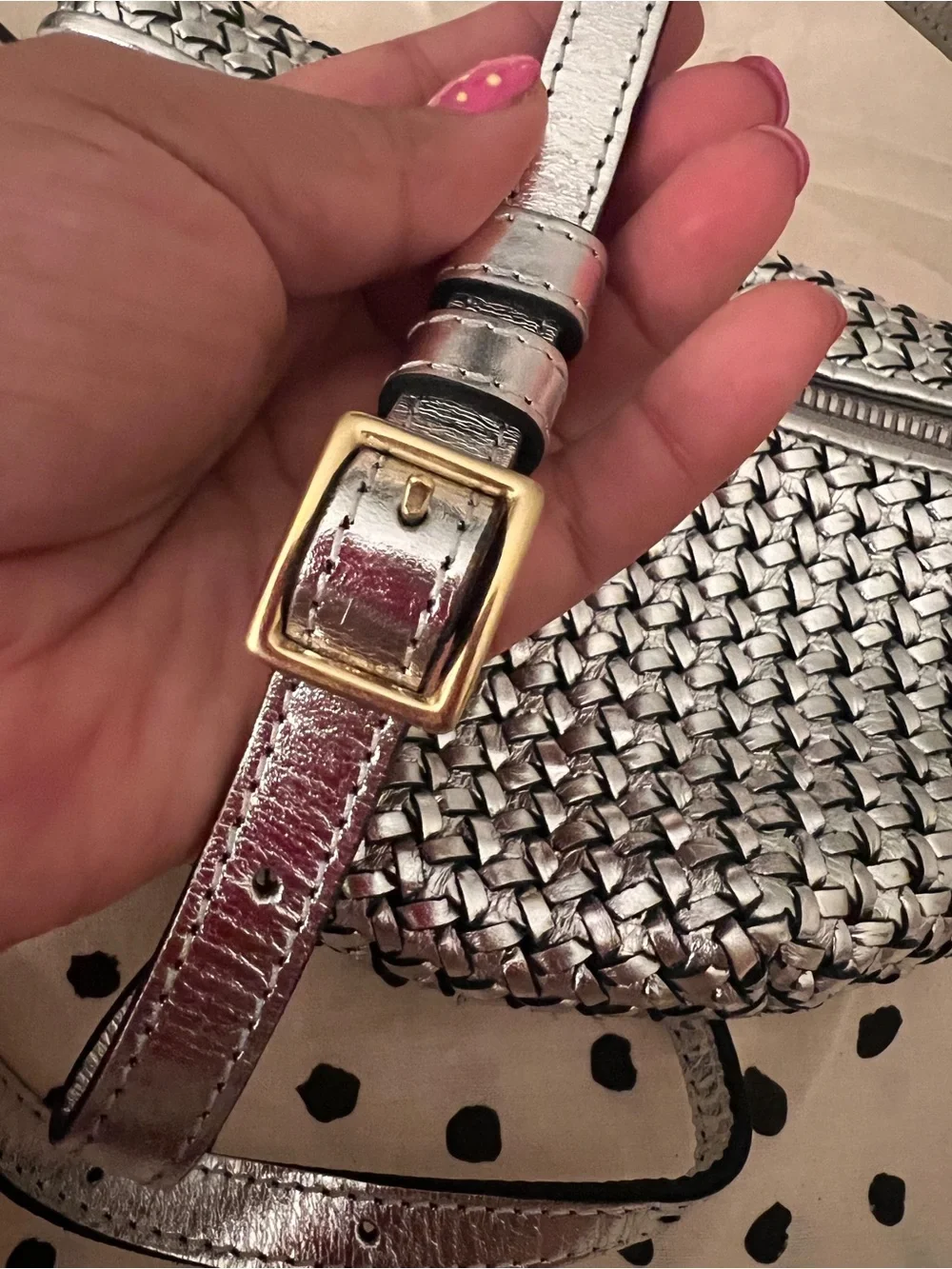 Metallic Silver Woven Crossbody Bag - mini